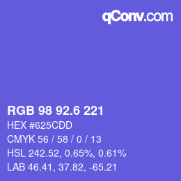 カラーコード: RGB 98 92.6 221 | qconv.com