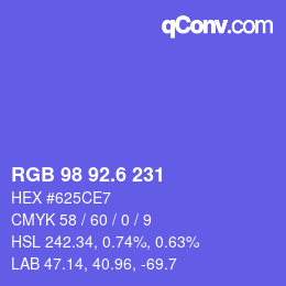 カラーコード: RGB 98 92.6 231 | qconv.com