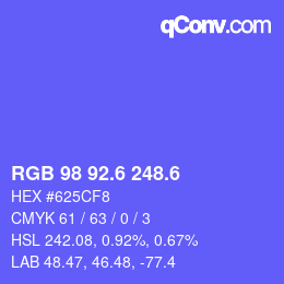 カラーコード: RGB 98 92.6 248.6 | qconv.com