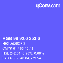 カラーコード: RGB 98 92.6 253.6 | qconv.com