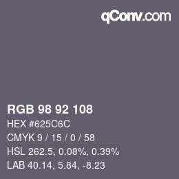 カラーコード: RGB 98 92 108 | qconv.com
