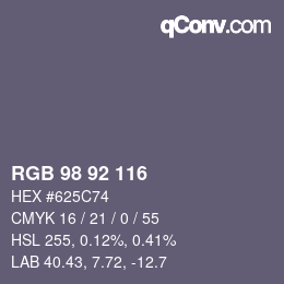 Color code: RGB 98 92 116 | qconv.com