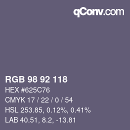 颜色代码: RGB 98 92 118 | qconv.com