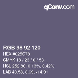 カラーコード: RGB 98 92 120 | qconv.com
