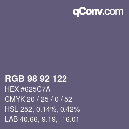 カラーコード: RGB 98 92 122 | qconv.com