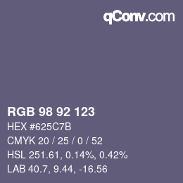 颜色代码: RGB 98 92 123 | qconv.com