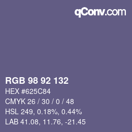 颜色代码: RGB 98 92 132 | qconv.com