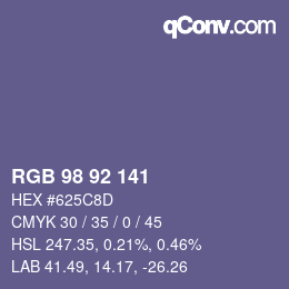 カラーコード: RGB 98 92 141 | qconv.com