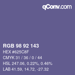 颜色代码: RGB 98 92 143 | qconv.com