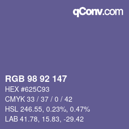カラーコード: RGB 98 92 147 | qconv.com
