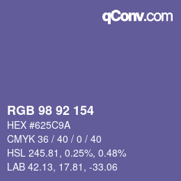 Color code: RGB 98 92 154 | qconv.com