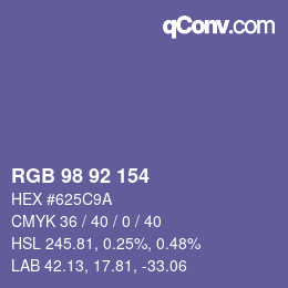 颜色代码: RGB 98 92 154 | qconv.com
