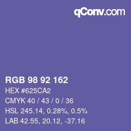 Color code: RGB 98 92 162 | qconv.com
