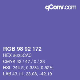 カラーコード: RGB 98 92 172 | qconv.com