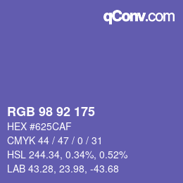 颜色代码: RGB 98 92 175 | qconv.com