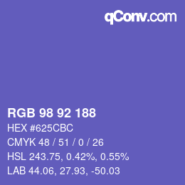 颜色代码: RGB 98 92 188 | qconv.com