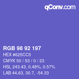 Color code: RGB 98 92 197 | qconv.com