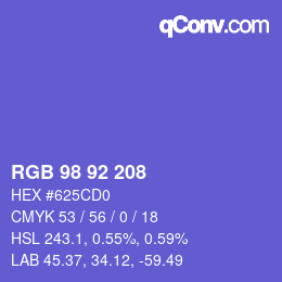 カラーコード: RGB 98 92 208 | qconv.com