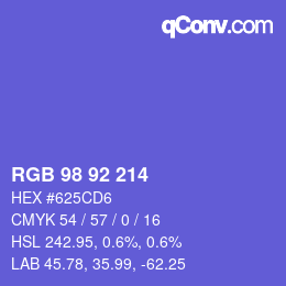 颜色代码: RGB 98 92 214 | qconv.com