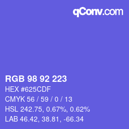 カラーコード: RGB 98 92 223 | qconv.com