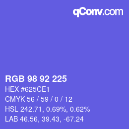 カラーコード: RGB 98 92 225 | qconv.com