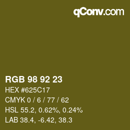 カラーコード: RGB 98 92 23 | qconv.com