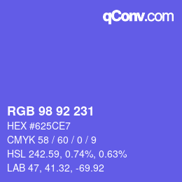 Color code: RGB 98 92 231 | qconv.com