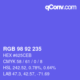 颜色代码: RGB 98 92 235 | qconv.com