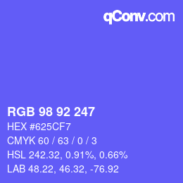 颜色代码: RGB 98 92 247 | qconv.com