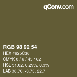 颜色代码: RGB 98 92 54 | qconv.com