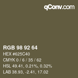 Color code: RGB 98 92 64 | qconv.com