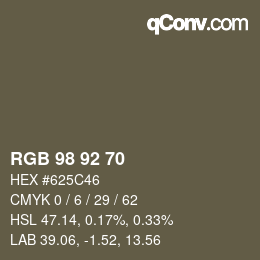 颜色代码: RGB 98 92 70 | qconv.com