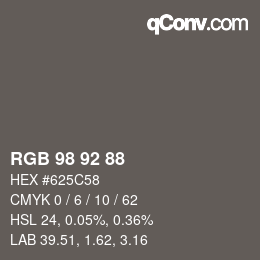 カラーコード: RGB 98 92 88 | qconv.com