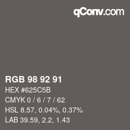 颜色代码: RGB 98 92 91 | qconv.com