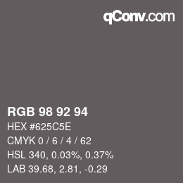 颜色代码: RGB 98 92 94 | qconv.com