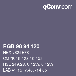 颜色代码: RGB 98 94 120 | qconv.com