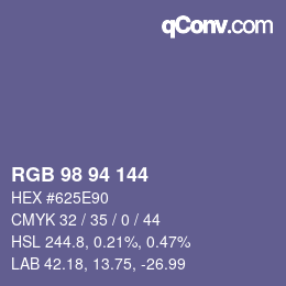 Color code: RGB 98 94 144 | qconv.com
