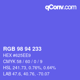 Color code: RGB 98 94 233 | qconv.com