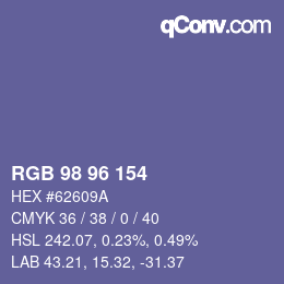 Color code: RGB 98 96 154 | qconv.com