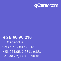颜色代码: RGB 98 96 210 | qconv.com