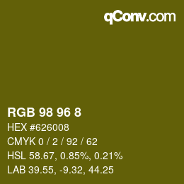 カラーコード: RGB 98 96 8 | qconv.com