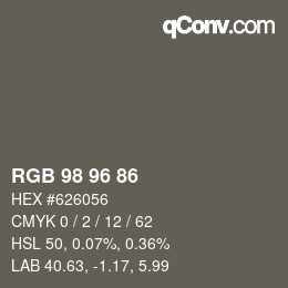 Farbcode: RGB 98 96 86 | qconv.com