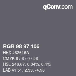 Color code: RGB 98 97 106 | qconv.com
