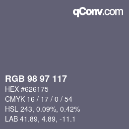Código de color: RGB 98 97 117 | qconv.com