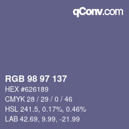 Color code: RGB 98 97 137 | qconv.com