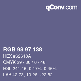 Color code: RGB 98 97 138 | qconv.com