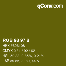 Color code: RGB 98 97 8 | qconv.com