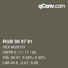 Color code: RGB 98 97 81 | qconv.com
