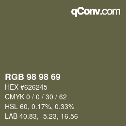 Color code: RGB 98 98 69 | qconv.com