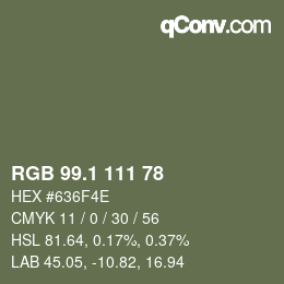 Color code: RGB 99.1 111 78 | qconv.com